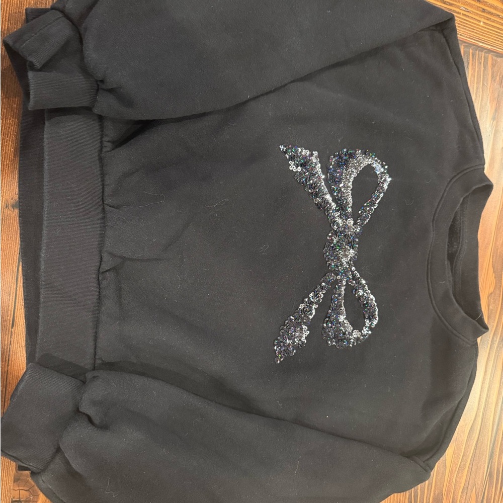 GAP Black  Sweatshirt with Sequin Bow- great for holidays